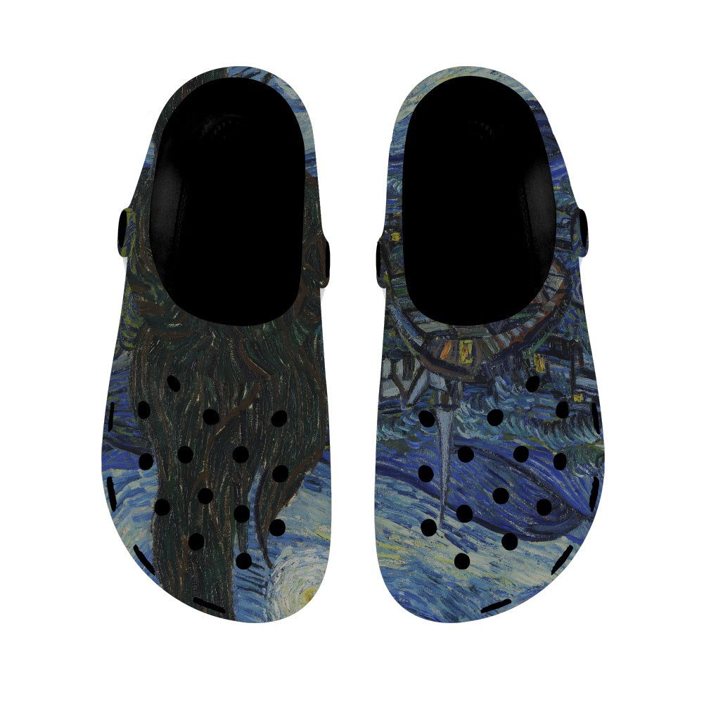 Vincent Van Gogh's Starry Night Women's Clogs Black Sole