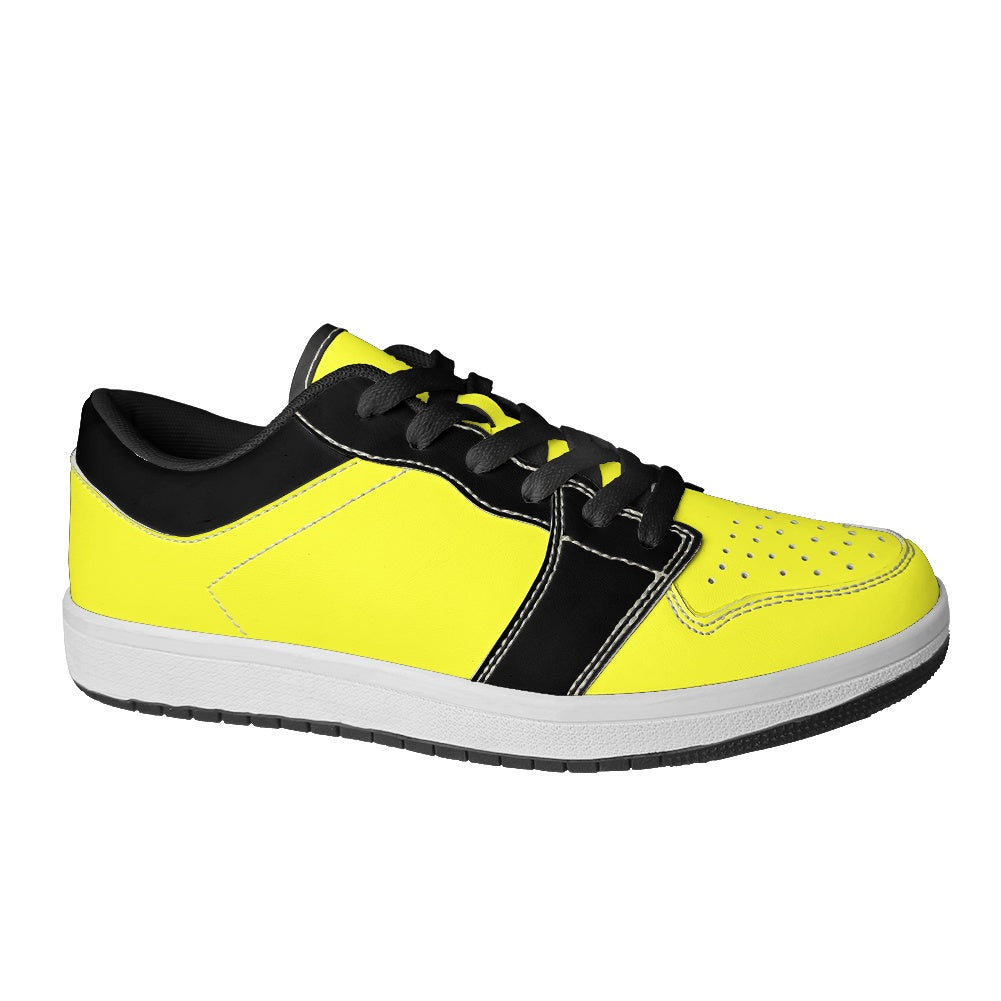 Black Yellow Women's Low Top Vegan Leather Sneakers