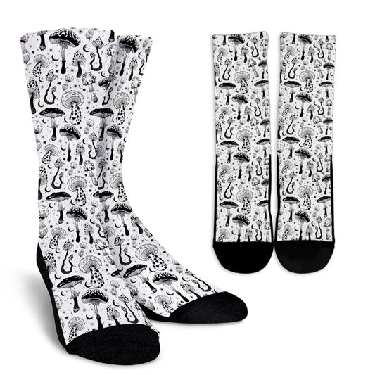 Black White Mushrooms Women's Crew Socks