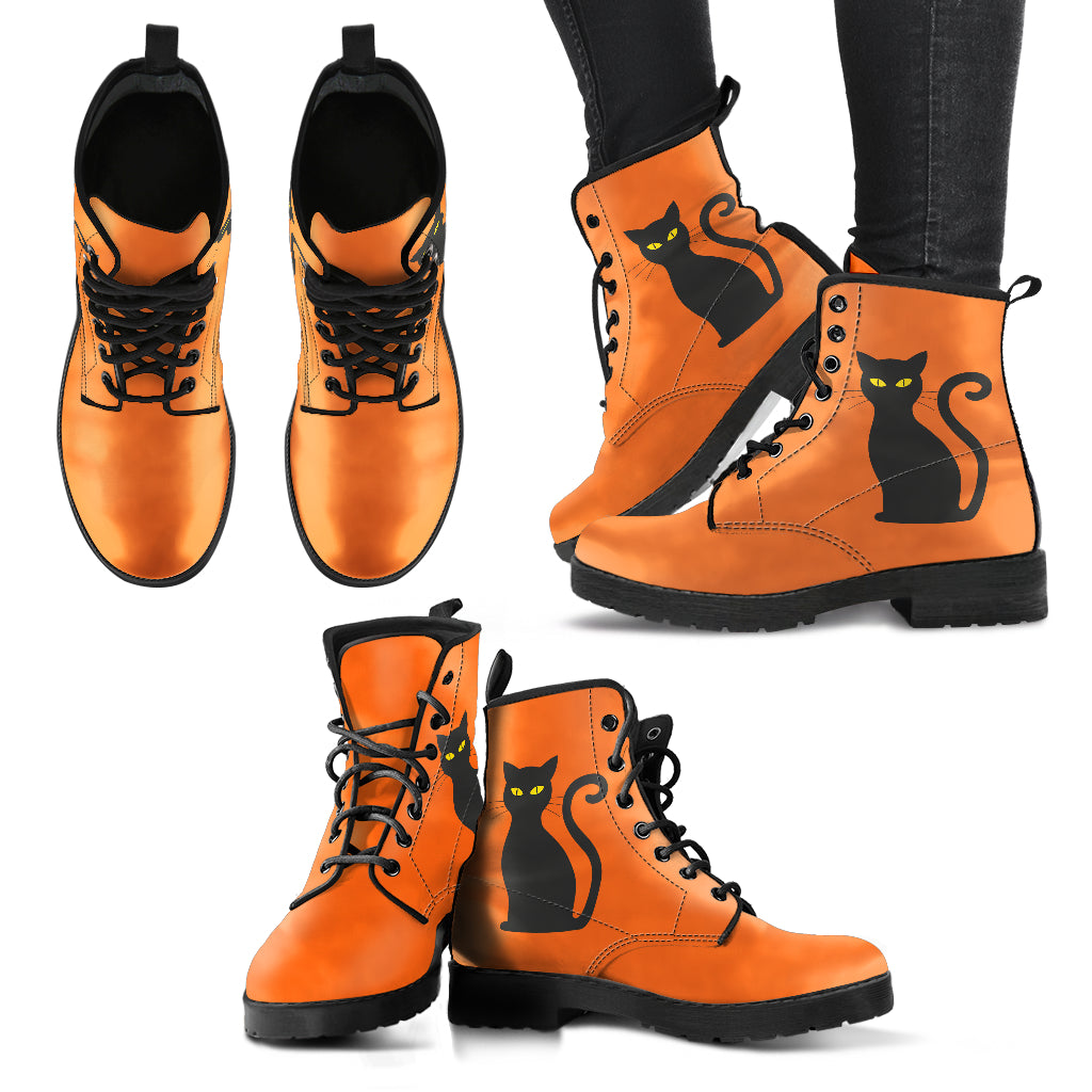 Halloween Cat Women's Vegan Leather Combat Boots