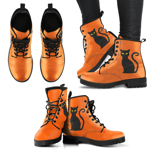 Halloween Cat Women Vegan Leather Boots