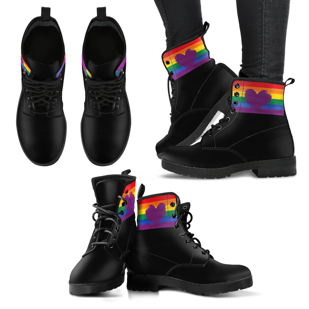 Heart Pride Vegan Women's Vegan Leather Combat Boots