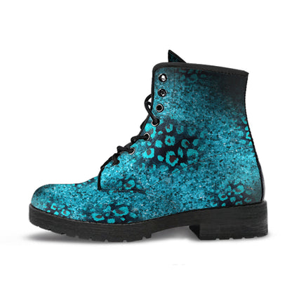 Teal, Black and Blue Leopard Spot Vegan Leather Boots - READY TO SHIP