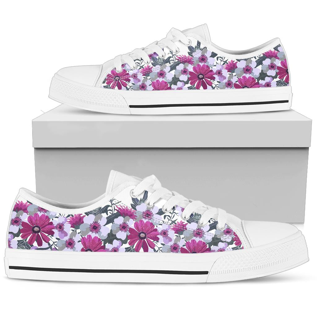 Pink, Violet and White Flowers Women's Low Top Sneakers - READY TO SHIP