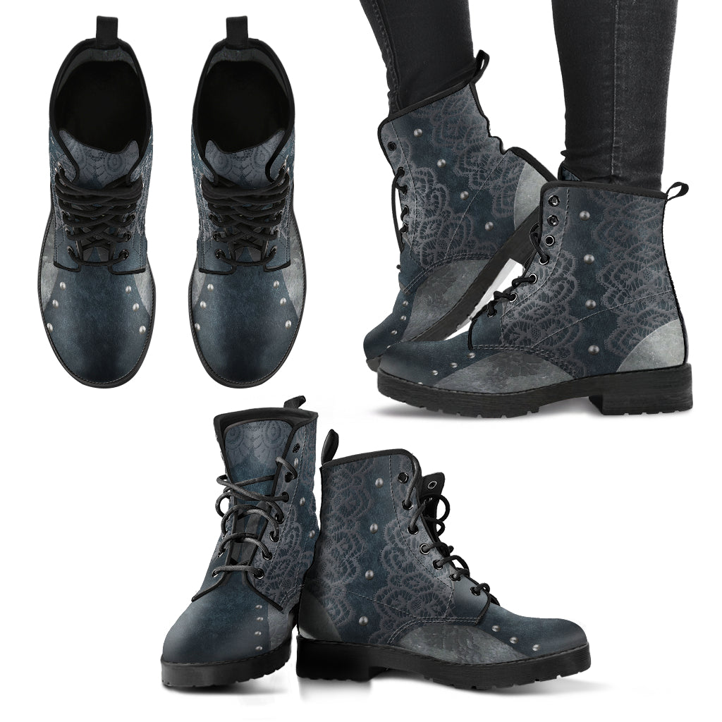 Navy Lace Women's Vegan Leather Combat Boots