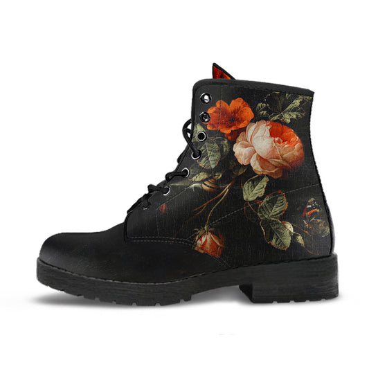 Still Life with Roses Women's Vegan Leather Combat Boots