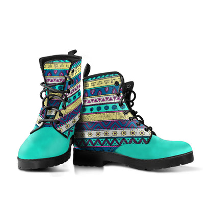 Southwestern Tribal Pattern Women's Vegan Leather Combat Boots