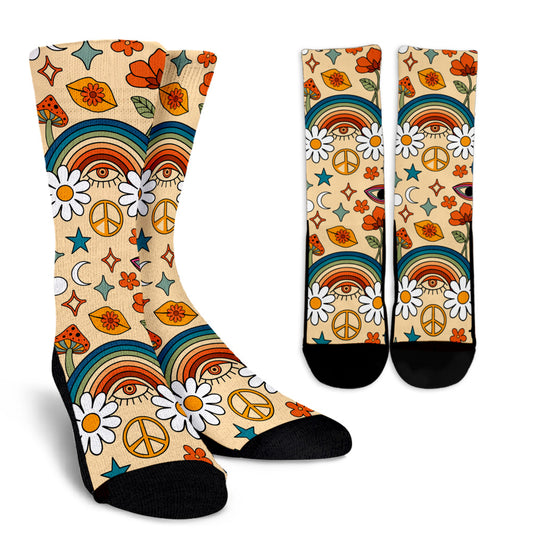 Boho Rainbow and Trippy Mushrooms Women's Crew Socks