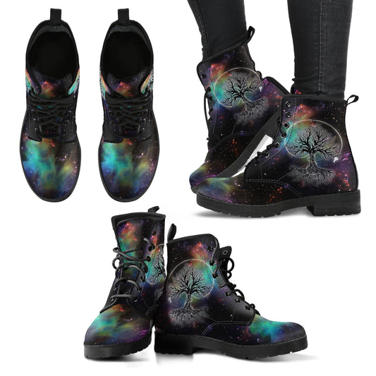 Galaxy Tree Handcrafted Women's Vegan Leather Combat Boots