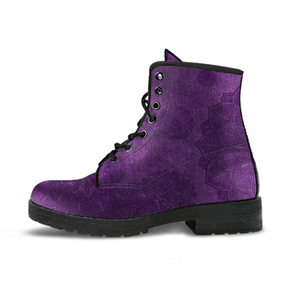 Vintage Purple Mandala Women's Vegan Leather Combat Boots