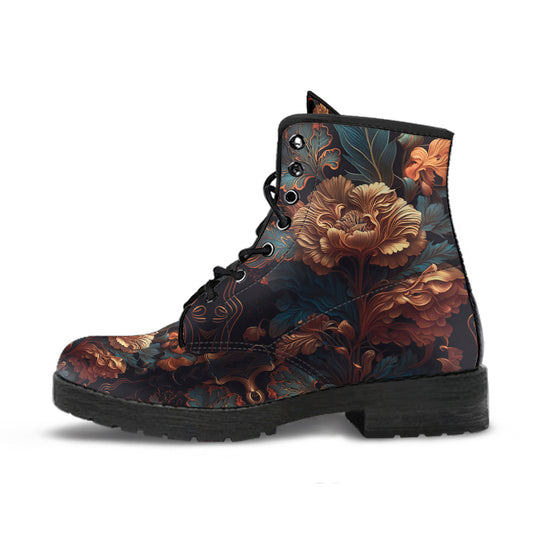 Dark Cottagecore Peony floral Women's Vegan Leather Boots