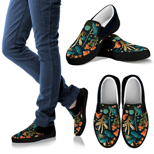 Whimsical Mushroom and Floral Art Women's Slip Ons