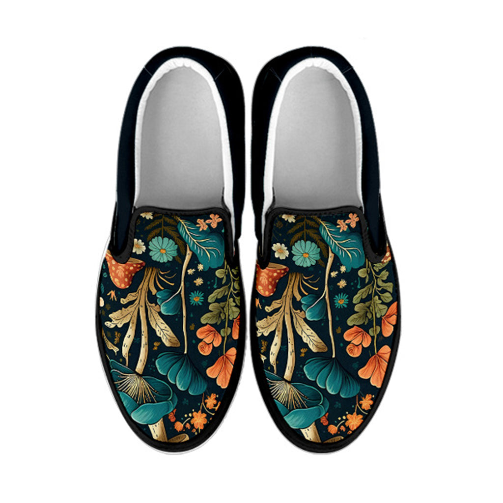 Whimsical Mushroom and Floral Art Women's Slip Ons