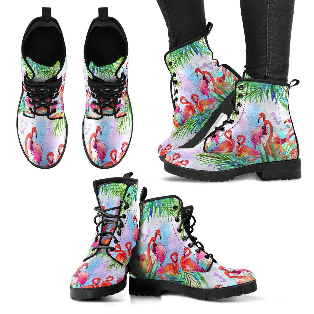 Tropical Flamingo Women's Vegan Leather Combat Boots