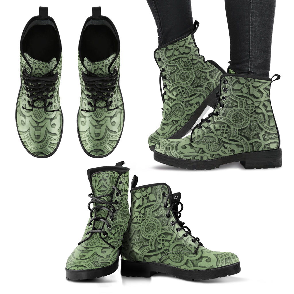 Vintage Mandala Ceilings in Sage - Women's Vegan Leather Combat Boots