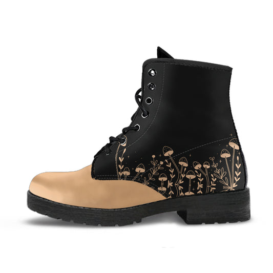 Mushroom Garden Black Women's Vegan Leather Combat Boots