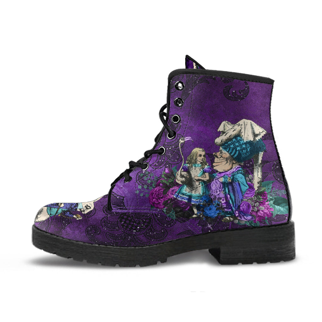 Alice in Wonderland #4 Women's Purple Vegan Leather Combat Boots