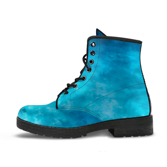 blue Distressed Grunge Women's Vegan Leather Combat Boots