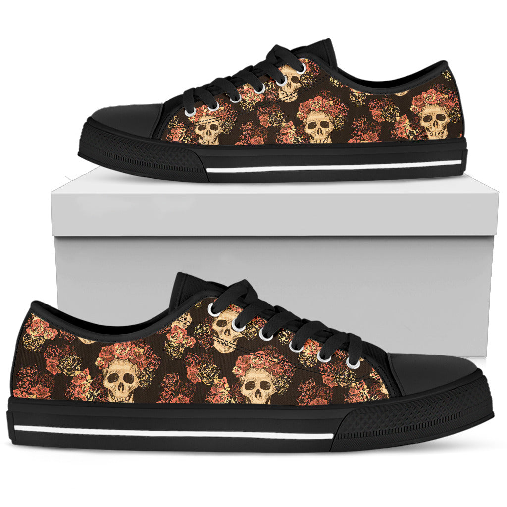 Gothic Skull & Roses Shoes Women's Low Top Sneakers