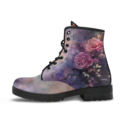 Vintage Dark Gothic Roses Women's Vegan Leather Combat Boots