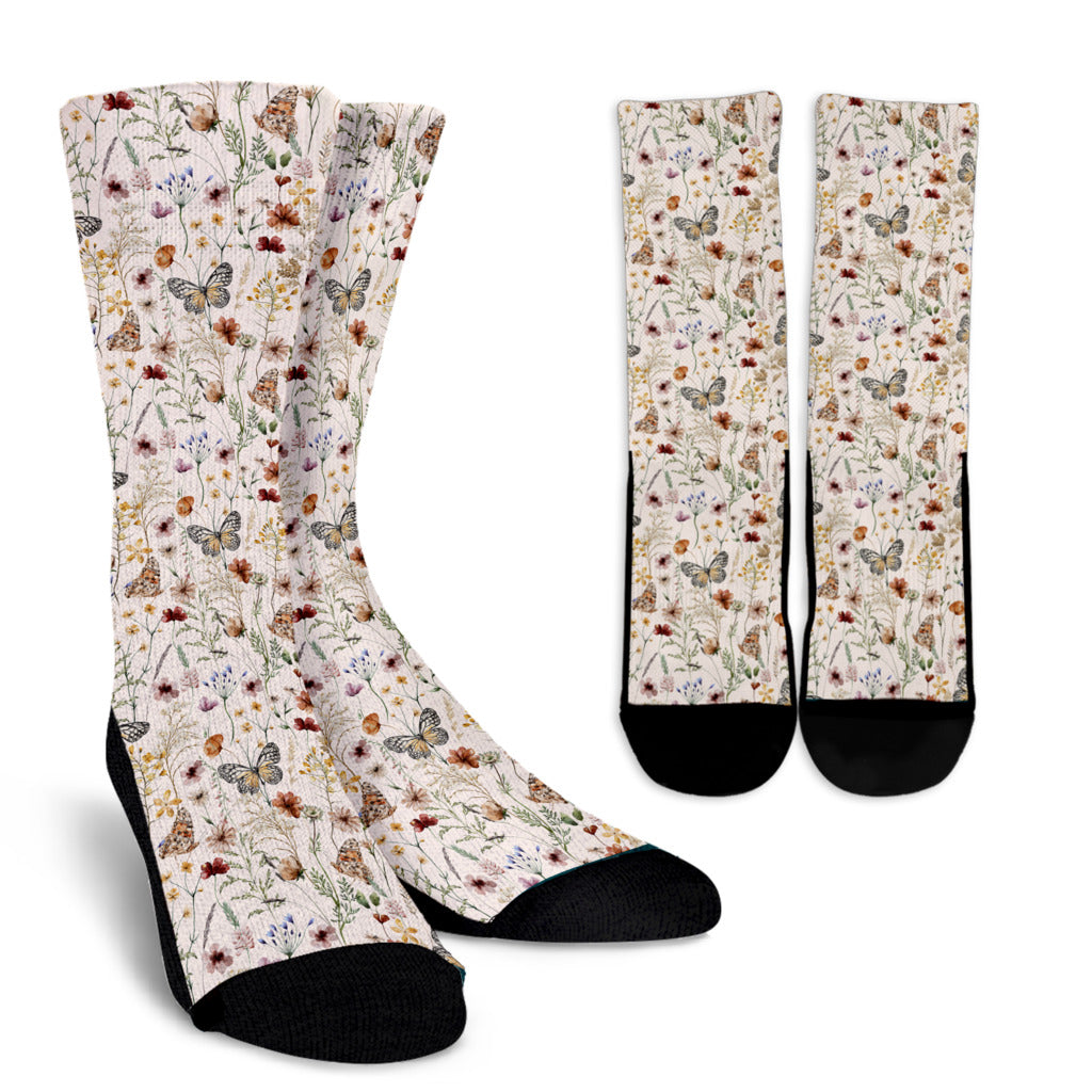 Tiny Blooms and Butterflies Women's Crew Socks