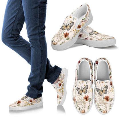 Tiny Bloom Watercolor Butterfly Women's Slip Ons