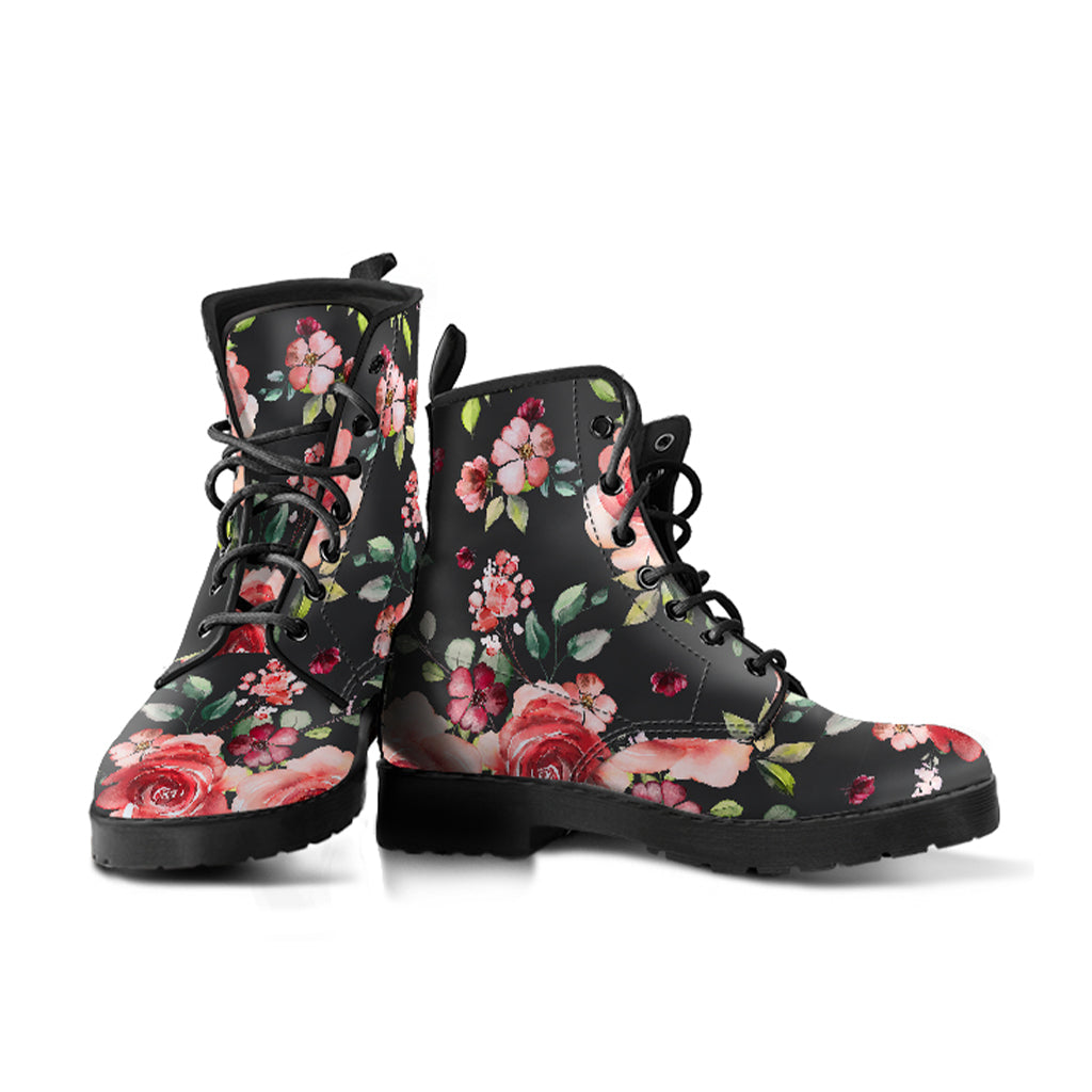 Roses and Tiny Flowers for All Women's Vegan Leather Combat Boots