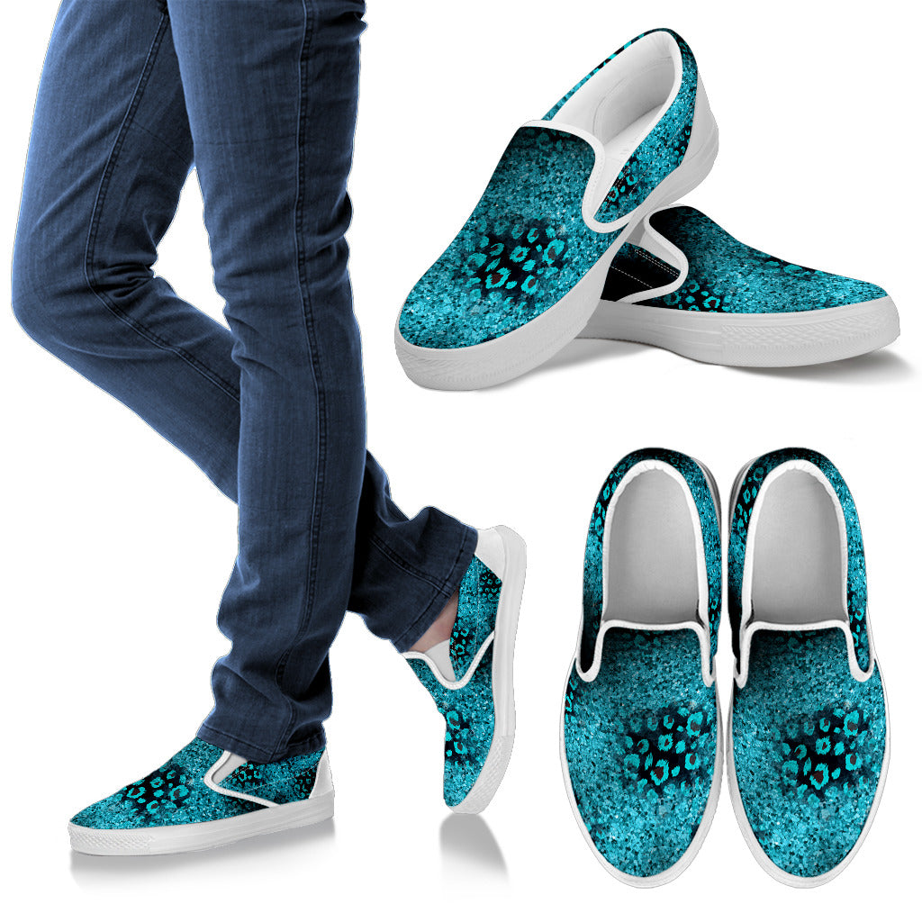 Teal And Black Women's Slip Ons