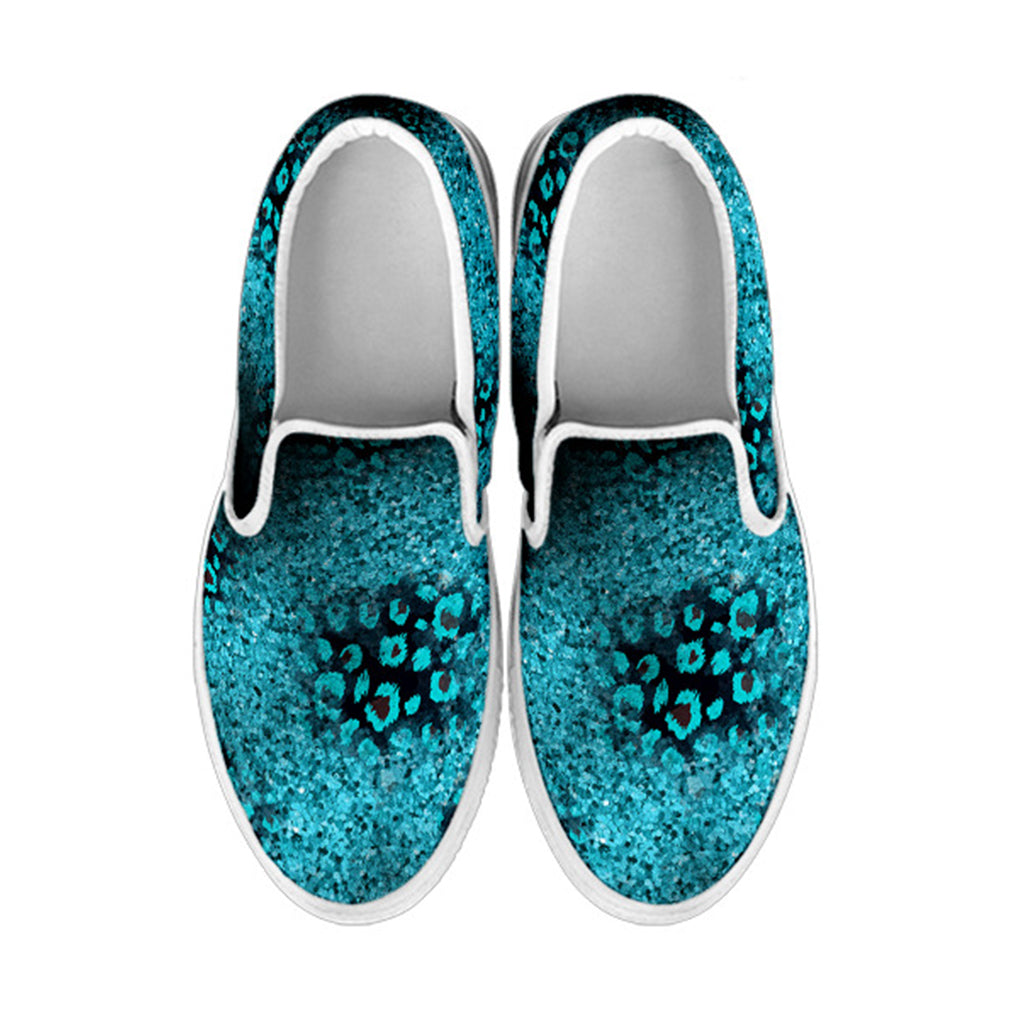 Teal And Black Women's Slip Ons