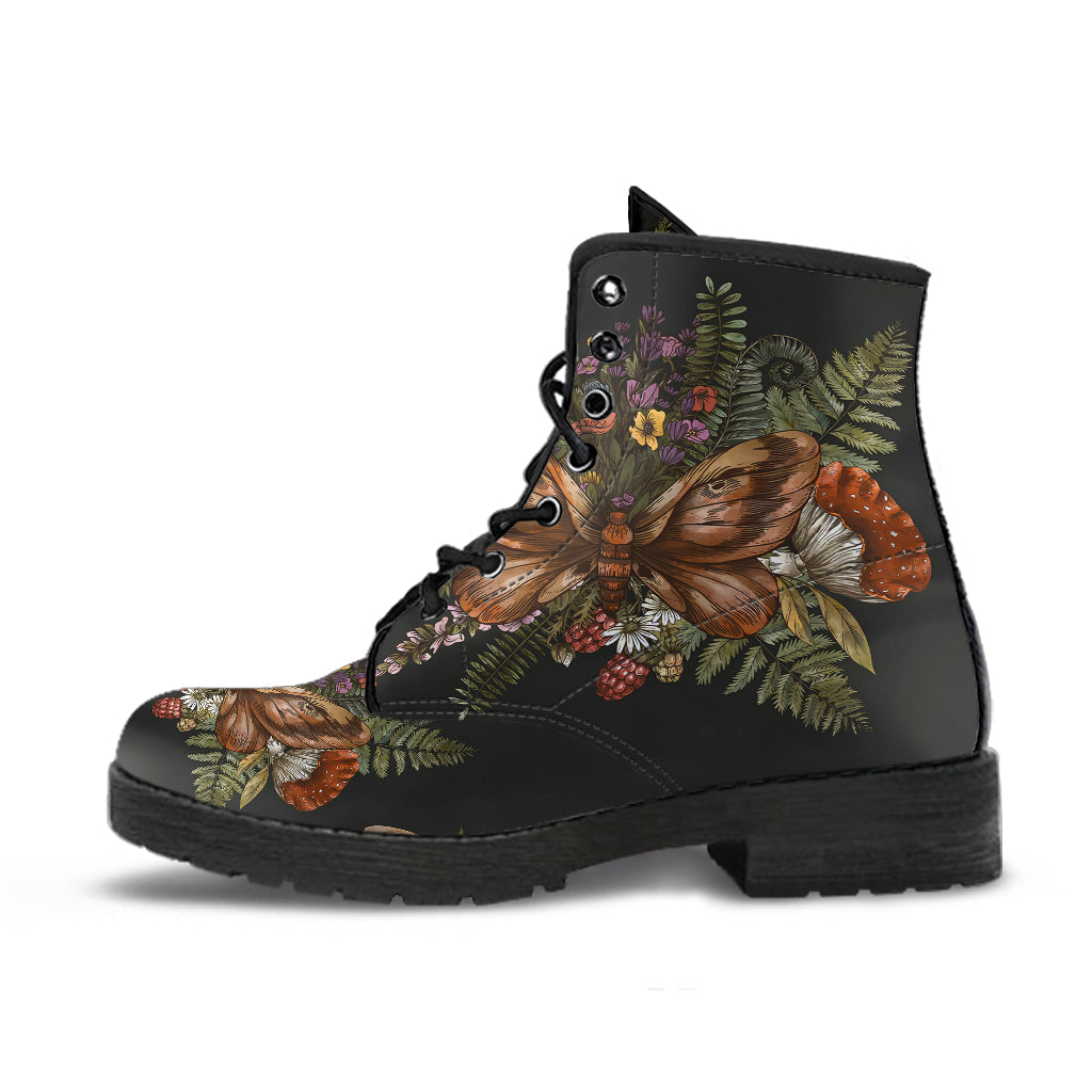 Jungle Leaves and Flowers Tropical Women's Vegan Leather Combat Boots