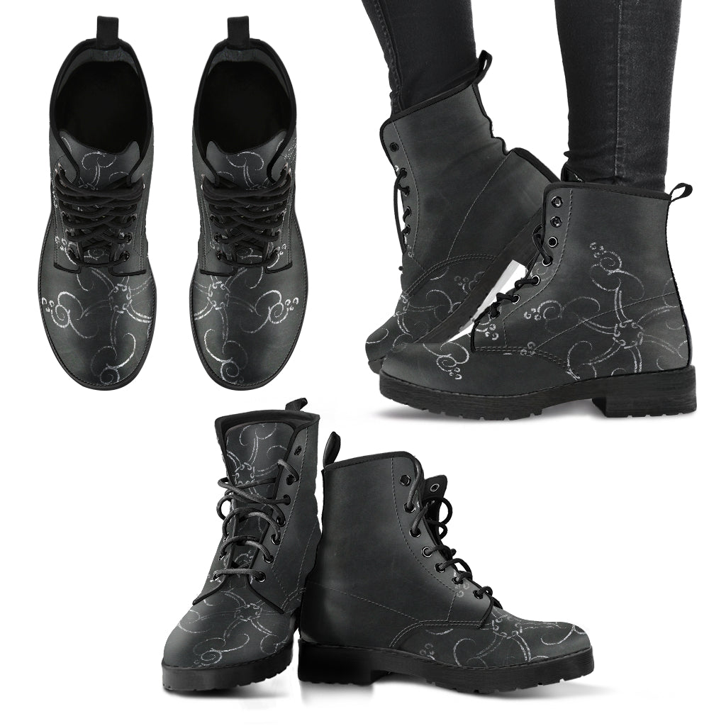 Chalkboard Doodle Women's Vegan Leather Combat Boots