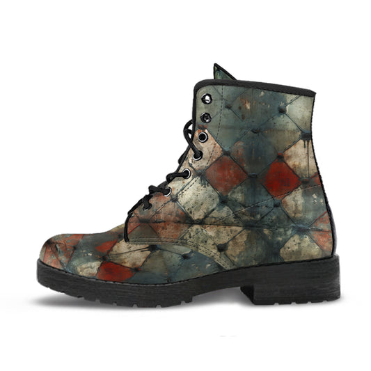 Rustic Grid Patina Women's Vegan Leather Combat Boots