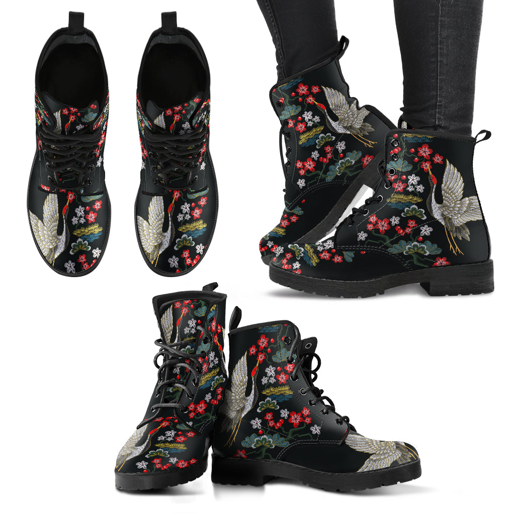 Colorful Bird Handcrafted Women's Vegan Leather Combat Boots