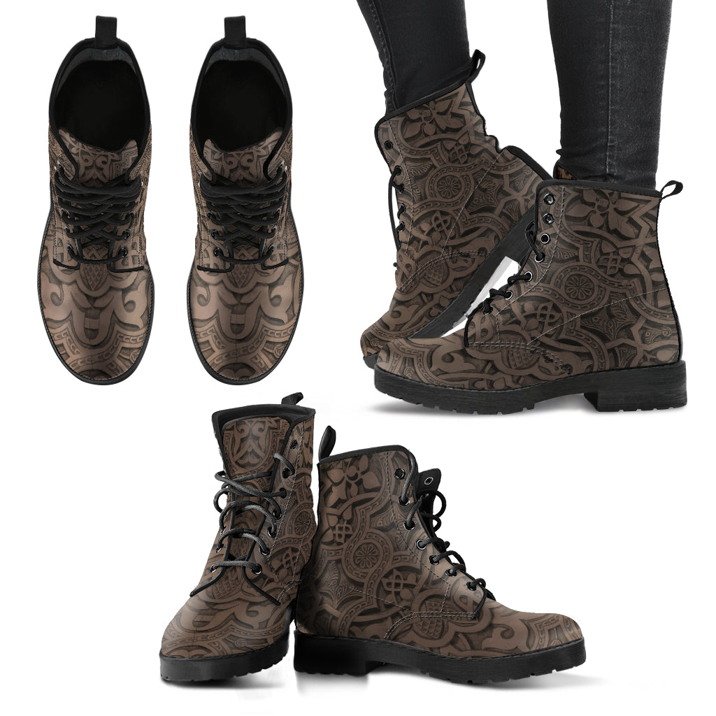 Vintage Mandala Ceilings in Quincy - Women's Vegan Leather Combat Boots