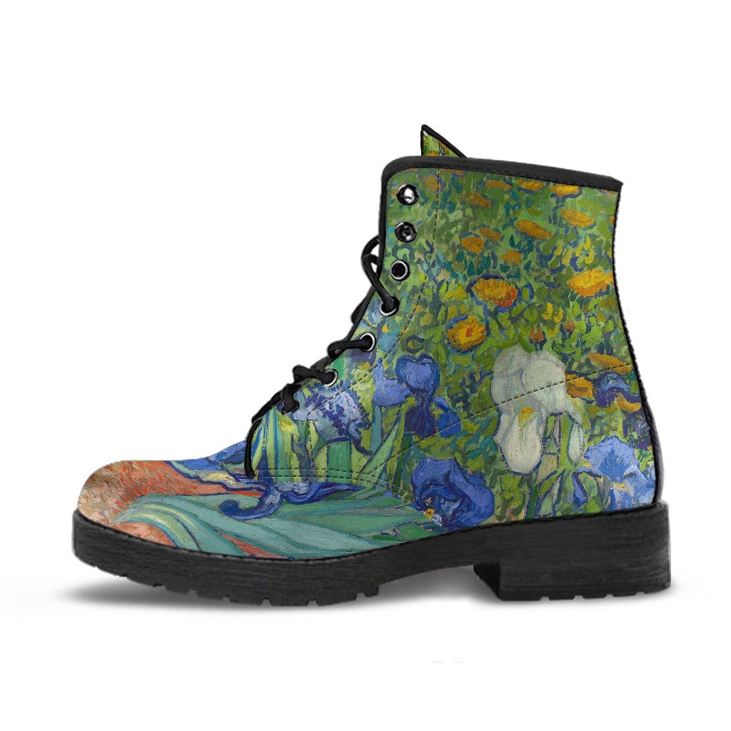 Van Gogh's Blue Iris Women's Vegan Leather Combat Boots