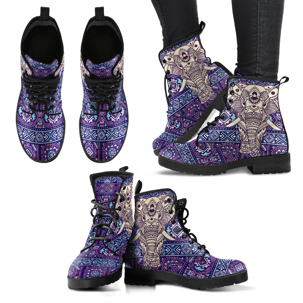 Boho Elephant Women's Vegan Leather Combat Boots