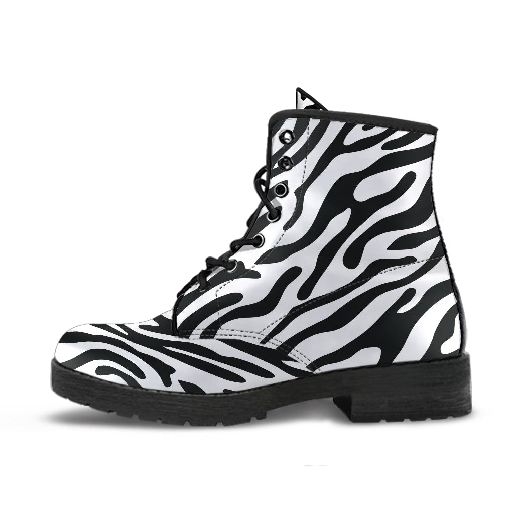 Zebra Stripe Women's Vegan Leather Combat Boots