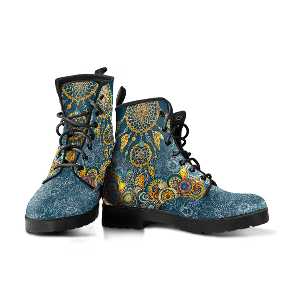 Dreamcatcher Mandala Women's Combat Vegan Leather Boots