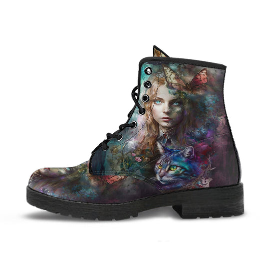 Alice in Wonderland Women's Vegan Leather Combat Boots