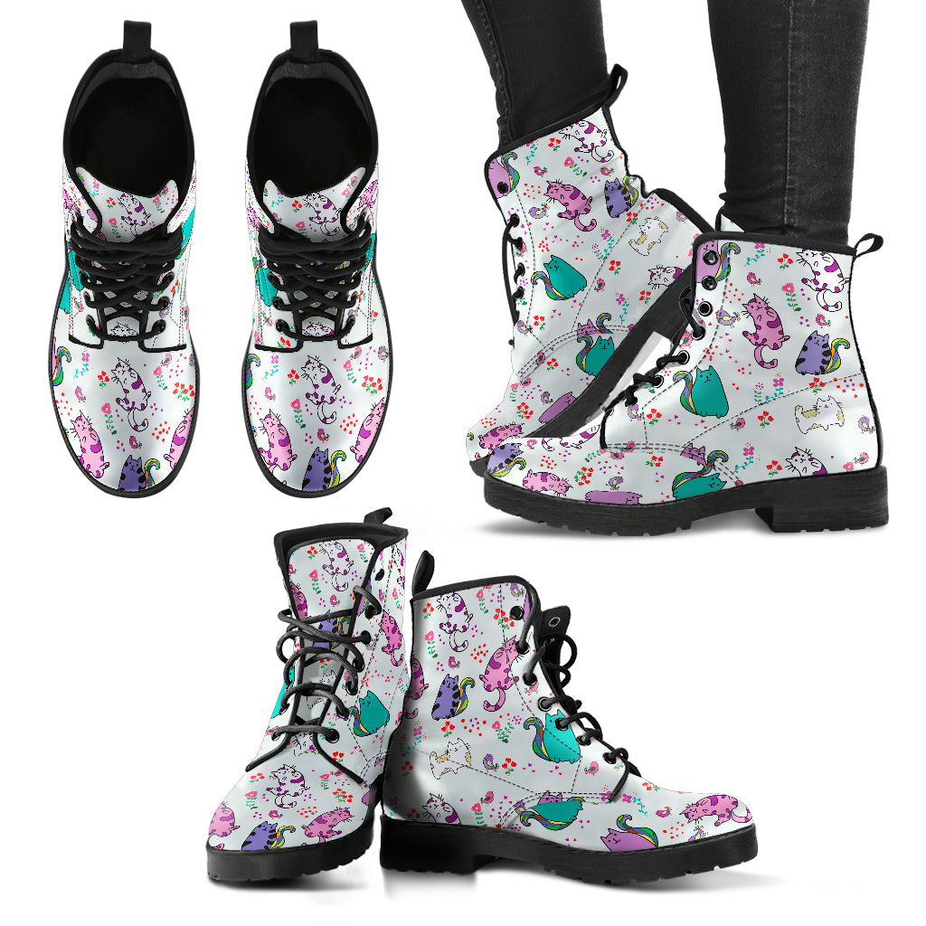 Cute Cat Boots Women Vegan Leather Boots