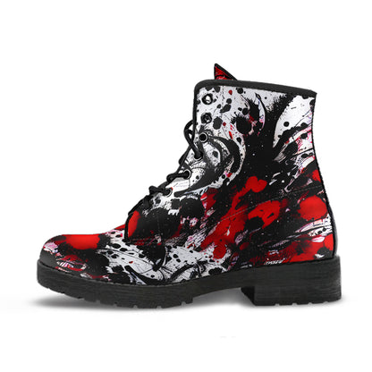 Red And Black Ink Splatter Women's Vegan Leather Combat Boots