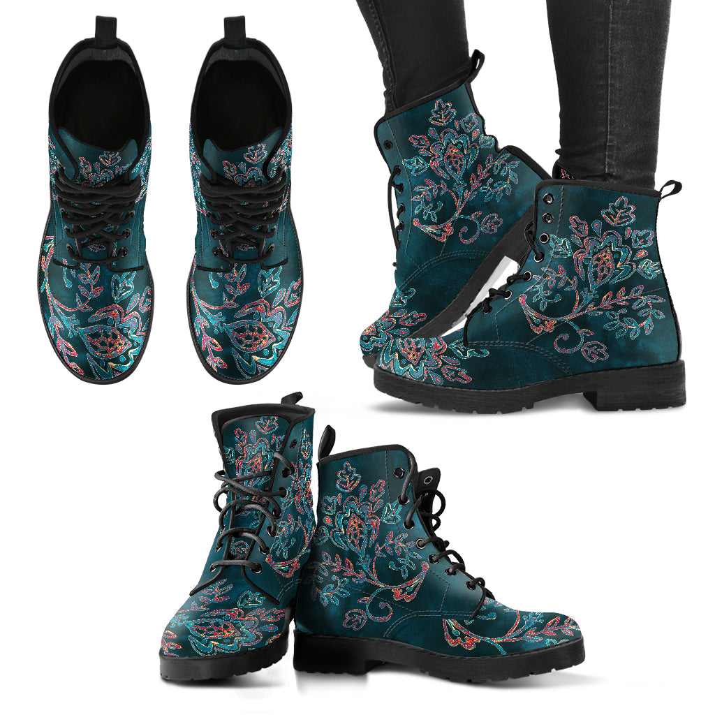 Brocade Pattern Handcrafted Women's Vegan Leather Boots