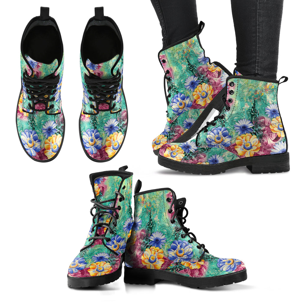 Flowers Handcrafted Women's Vegan Leather Combat Boots