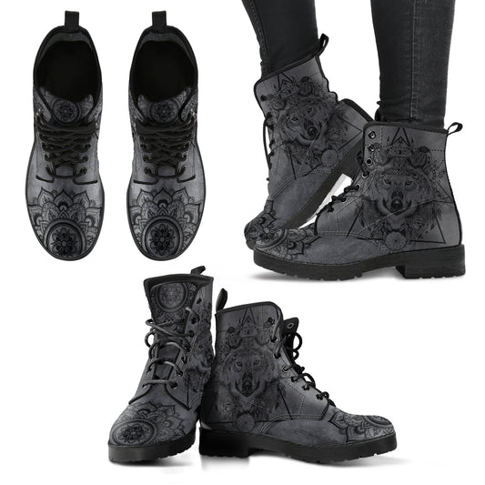 Dark Gray Wolf Handcrafted Women Vegan Leather Boots