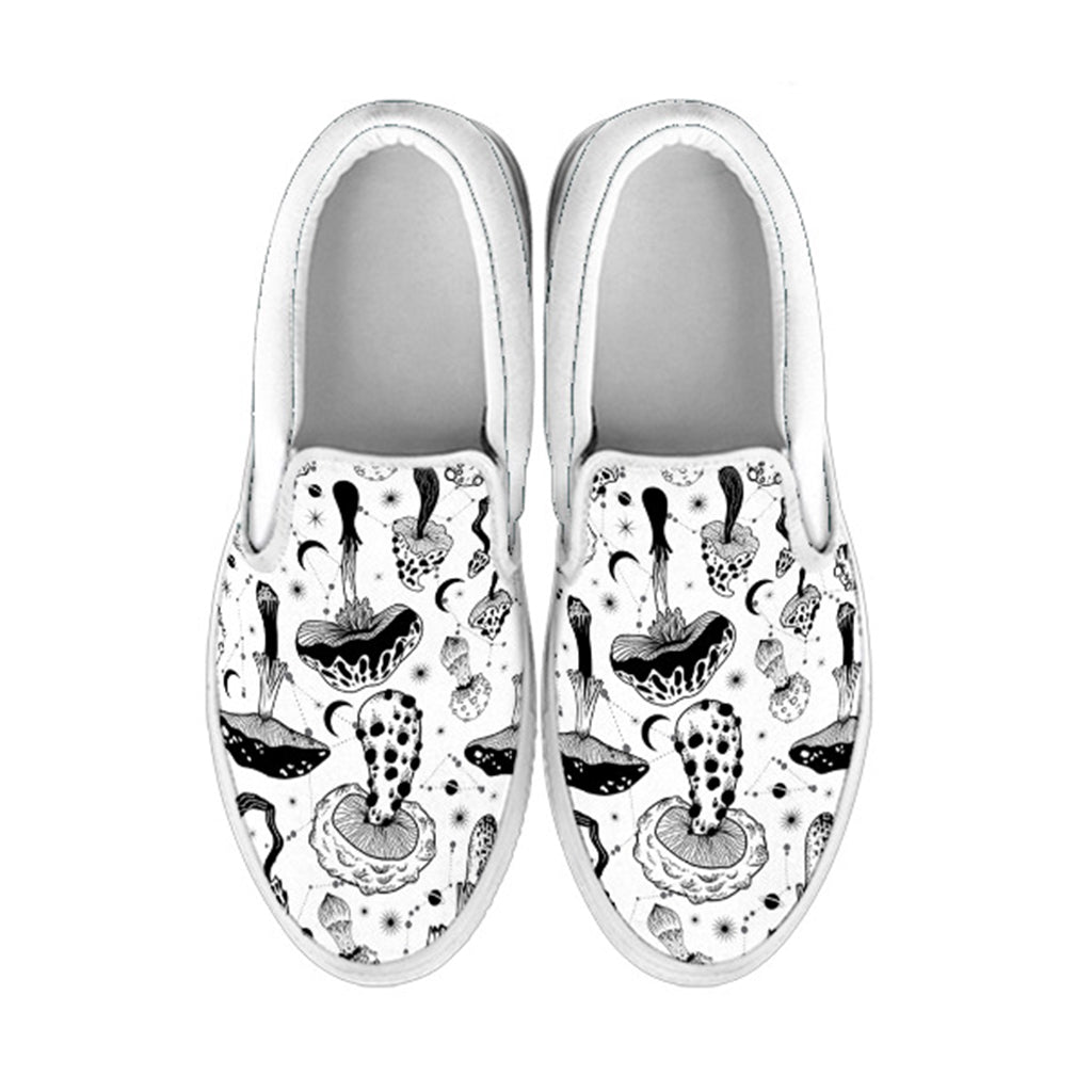 Black & White Mushrooms Women's Slip Ons