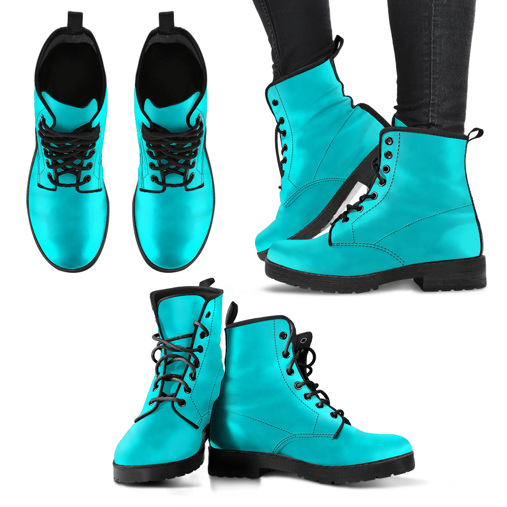 Turquoise Women's Vegan Leather Combat Boots