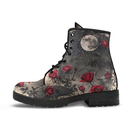 Dark Floral Moon Women's Vegan Leather Boots