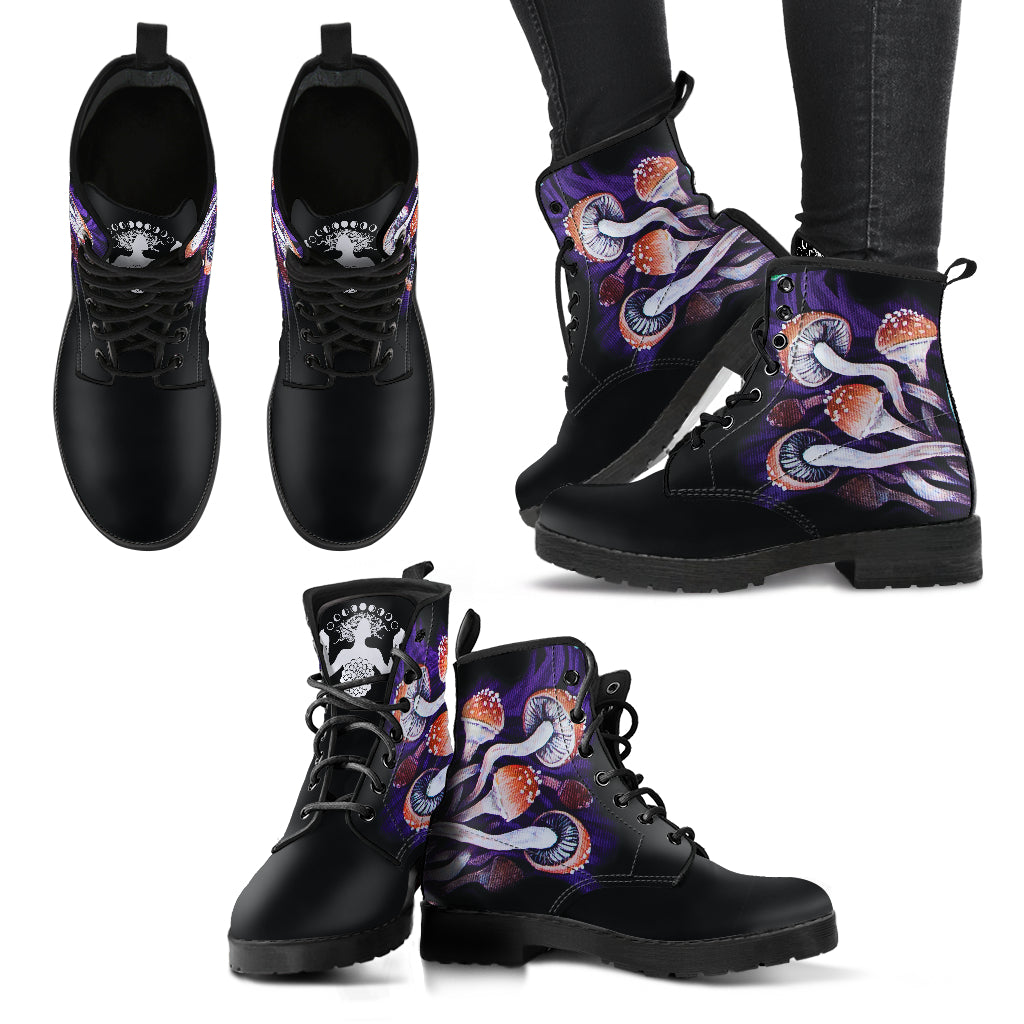 Purple Shrooms Women's Vegan Leather Combat Boots