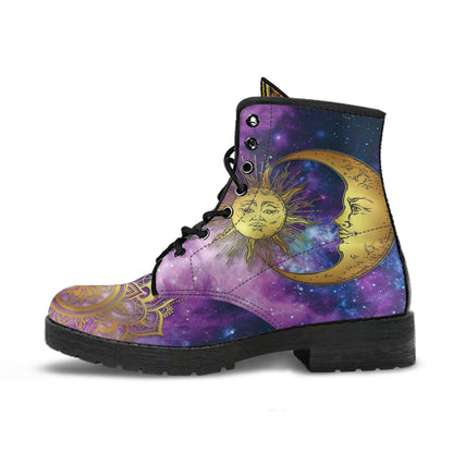 Forever Sun Moon Hippie Retro Women's Vegan Leather Combat Boots