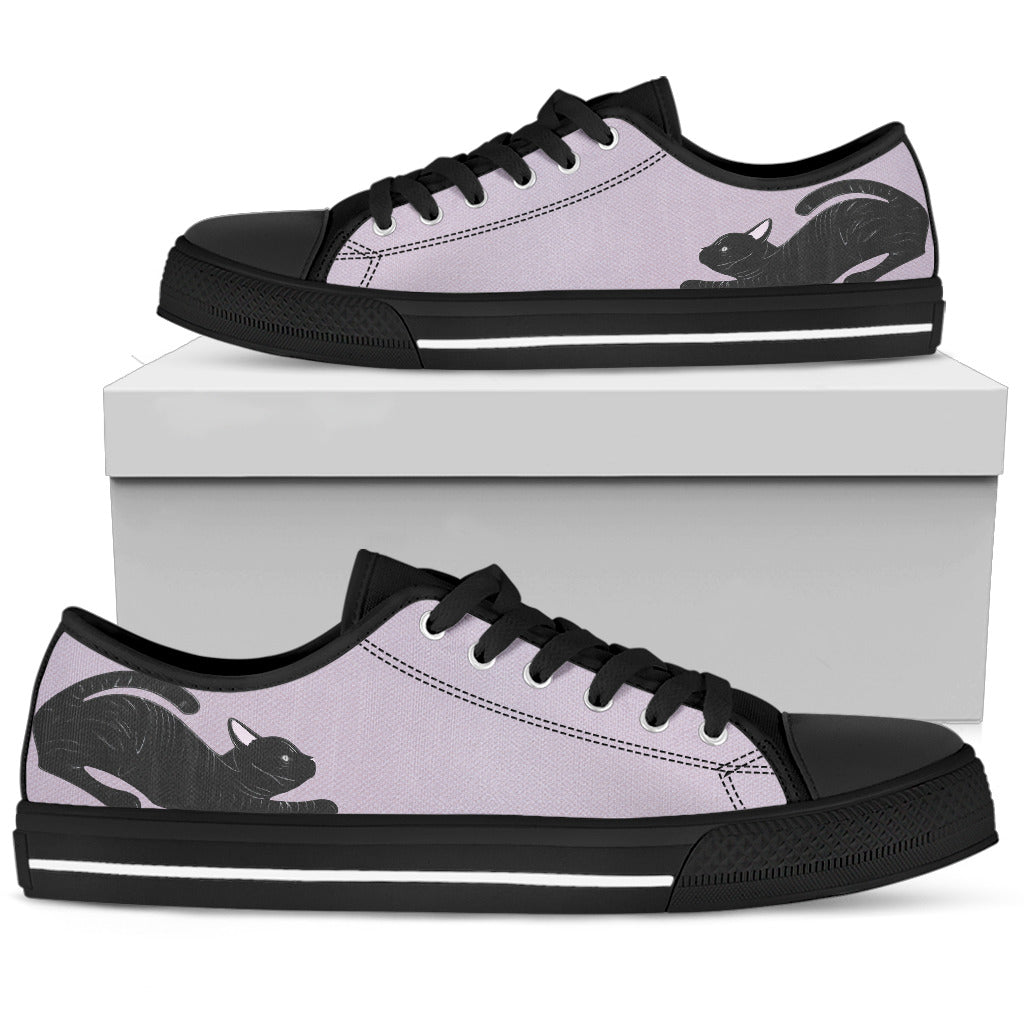 Stretching Cat in Lavender Women's Low Top Sneakers